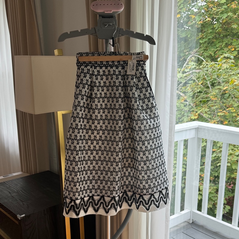 Maje Black and White Geometric A-Line Skirt